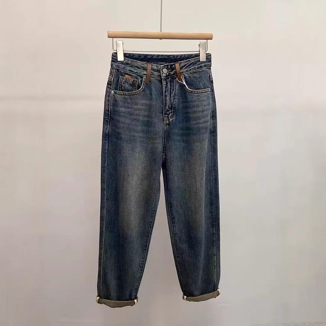 

2024 Spring & Fall Women s High Waist Slimming Harem Jeans - Retro Versatile Carrot Pants Small синій