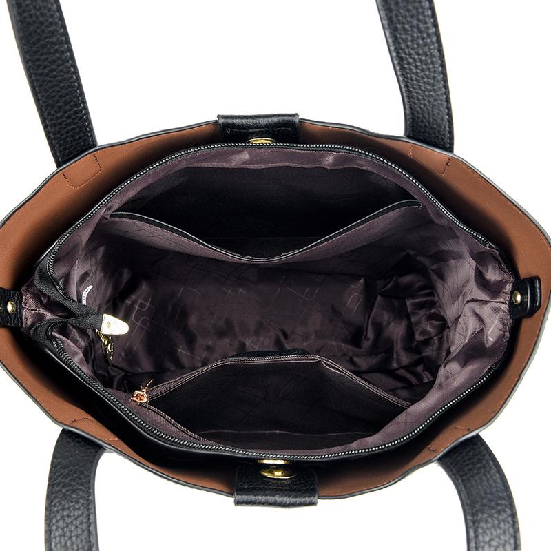 Women's Soft Leather Tote Bag - Stylish Simple Solid Color, Large Capacity, Single Shoulder for Work and Commute.