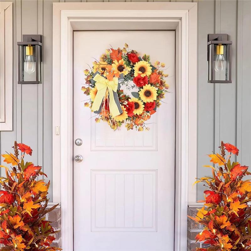 Thanksgiving Sunflower Wreath Fall For Door Garland Realistic Multifunctional Decoration For Wall Backyard