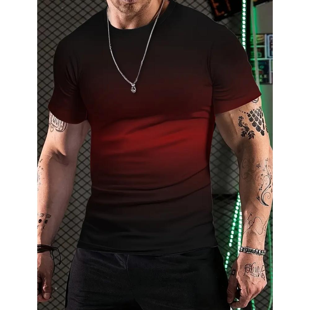 Gym Clothes Man Two Color Gradient 3D Printed Round Neck Men Short Sleeve T-Shirt Outdoor Casual Running Sports Fitness T-Shirt