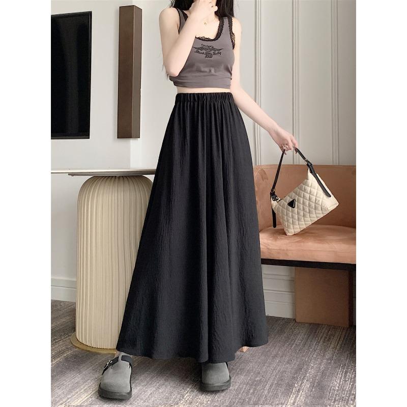 

Новые корейские плиссированные юбки-брюки средней длины, широкие брюки А-силуэта с высокой талией, утягивающие, прикрывающие бедра, повседневные брюки для женщин 4XL чёрный