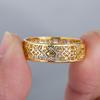 Retro court style hollow pattern ring, yellow gold diamond geometric ring, temperament versatile index finger ring