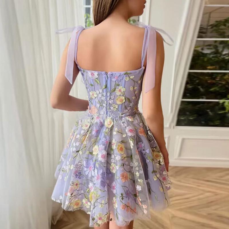 2025 Women's Fashion Floral Embroidered Sexy Suspender Dress