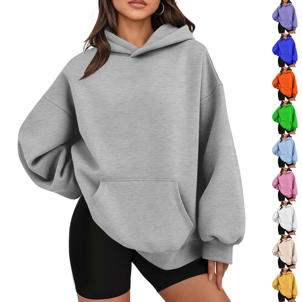 Women's  Fashion Zipper Hoodie Long Sleeve Hooded Pullover Sweatshirt Casual Solid Color Tops With Pockets