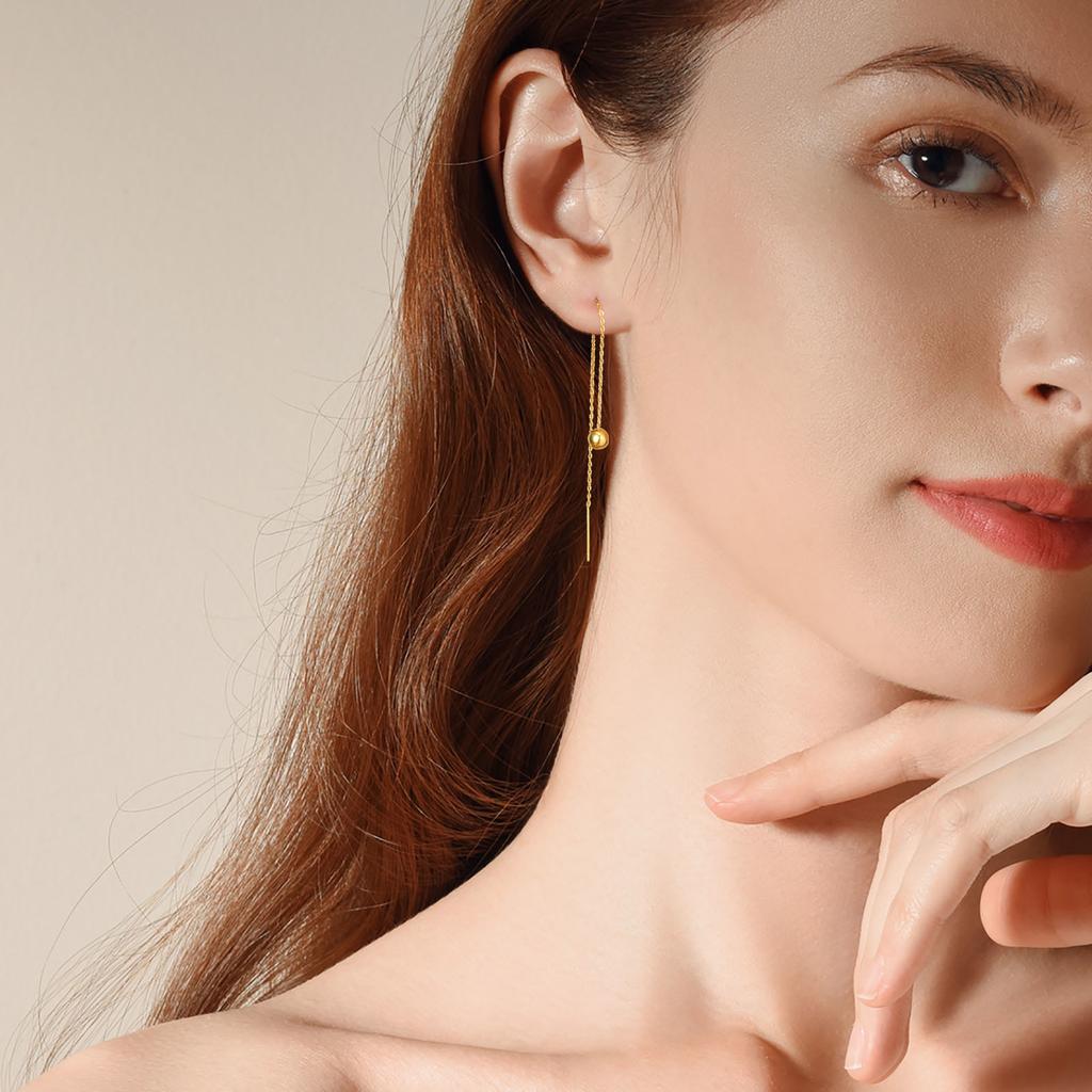 Stainless Steel Ball Dangle Threader Earring, Thin Chain Simple Long Earring Women Gift
