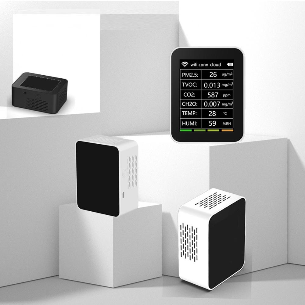 

Tuya WiFi Portable Home Office Indoor Desktop Air Quality Detector 6 In 1 Multifunctional Detector PM2.5 TVOC CO2 CH2O белый