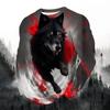 2024 men's fashion print round neck long sleeve party autumn sports casual pullover men 3d lonely wolf blue print tops