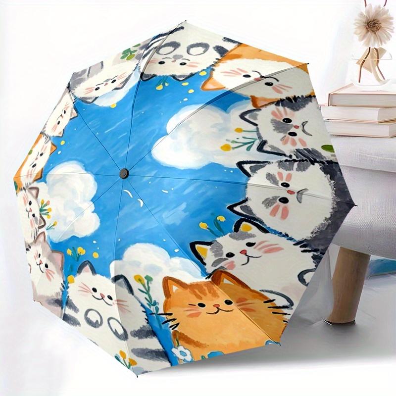 1pc Sunny Days and Cats Automatic Opening and Closing Umbrella - Small Umbrella Suitable for Various Occasions, Portable 3-Fold Small Umbrel