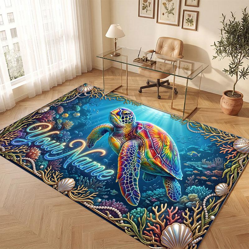 Octopus Sea Life Theme Crystal Velvet Floor Rug Personalized Custom Name Text Warm Carpet Home Decoration