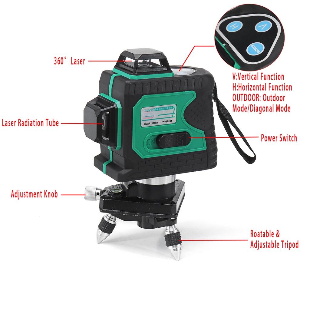 Nowa IP-54 12 Linii 3D Zielona Poziomica Laserowa Pozioma i Pionowa Krzyżowe Narzędzie Budowlane Narzędzia Pomiarowe
