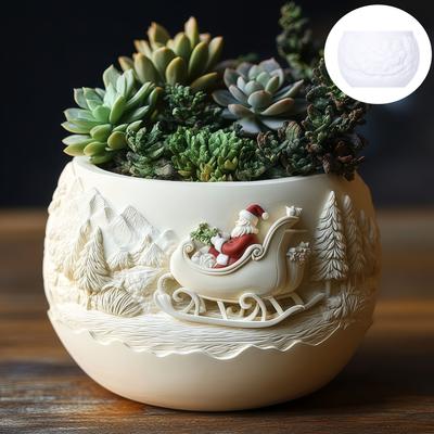 Jultomten suckulent växt blomkruka harts silikonform juldekoration släde relief ljuskopp förvaringslåda gipsform