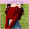Spring Korean Style Off Shoulder Green Sweater Knitwear For Women With Princess Sleeves