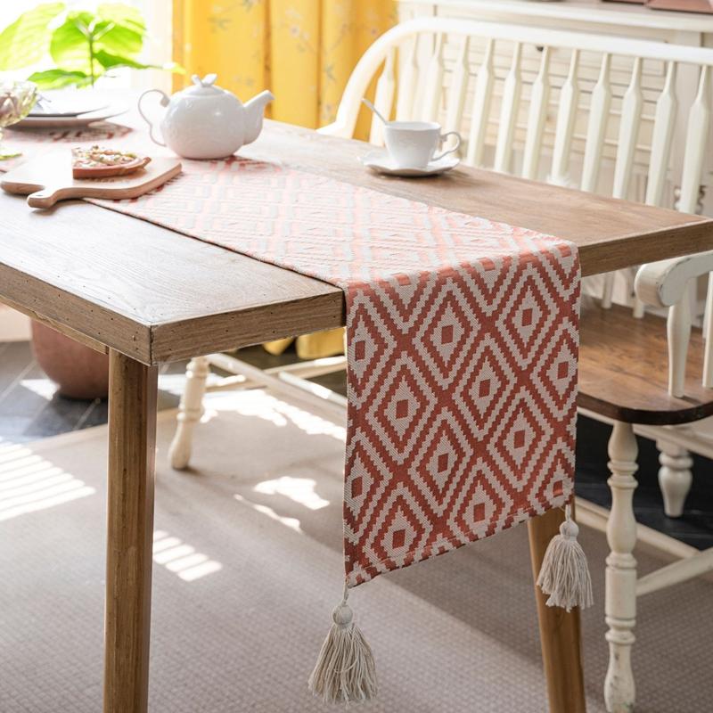Nordic Simple Geometric Table Flag Fringe Living Room Dining Flag Long Strip Polyester Cotton Jacquard Decorative Tablecloth