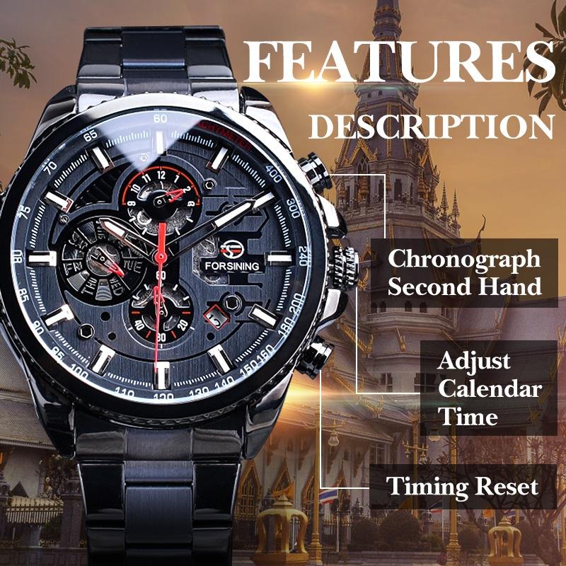 Forsining Drei Zifferblatt Kalender Edelstahl Männer Mechanische Automatische Armbanduhren Top Luxus Military Sport Männliche Uhr