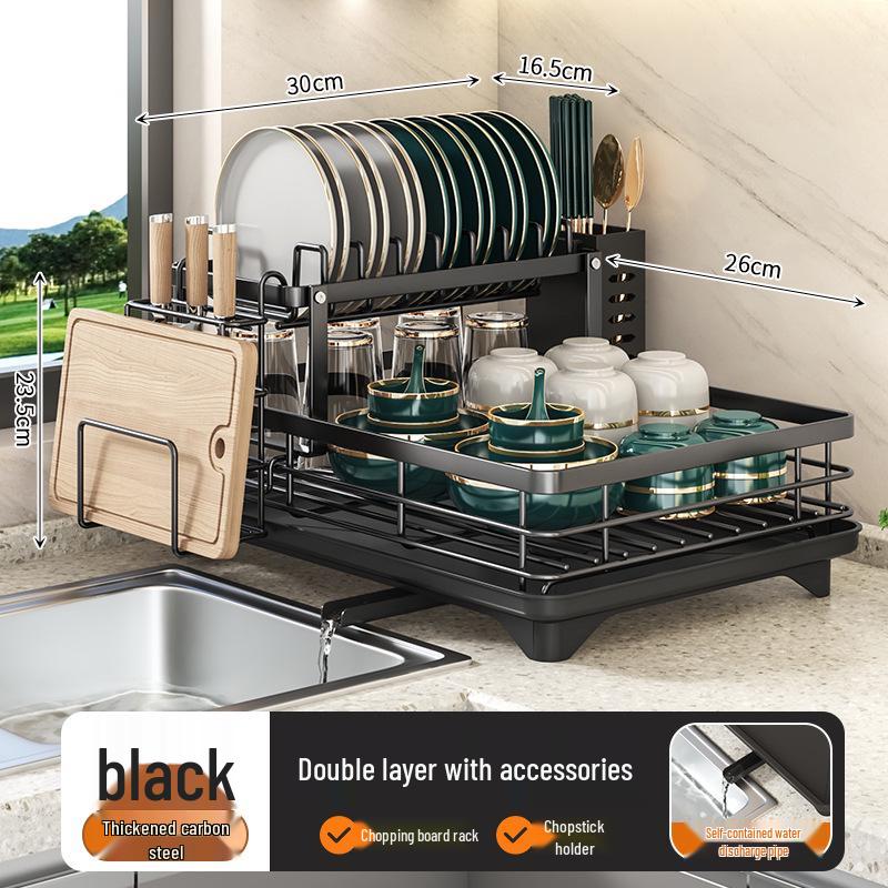 Multifunctional Kitchen Countertop Dish Rack with Storage for Bowls, Chopsticks, Plates, and Cutlery