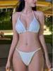 2024 Korean Style Push-Up Bikini for Women - Sexy Back, Large Bust, Solid Color Two-Piece