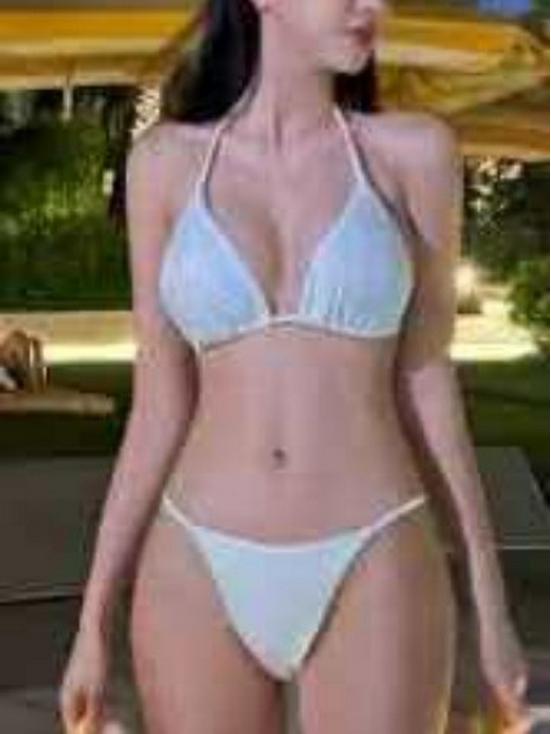 2024 Korean Style Push-Up Bikini for Women - Sexy Back, Large Bust, Solid Color Two-Piece