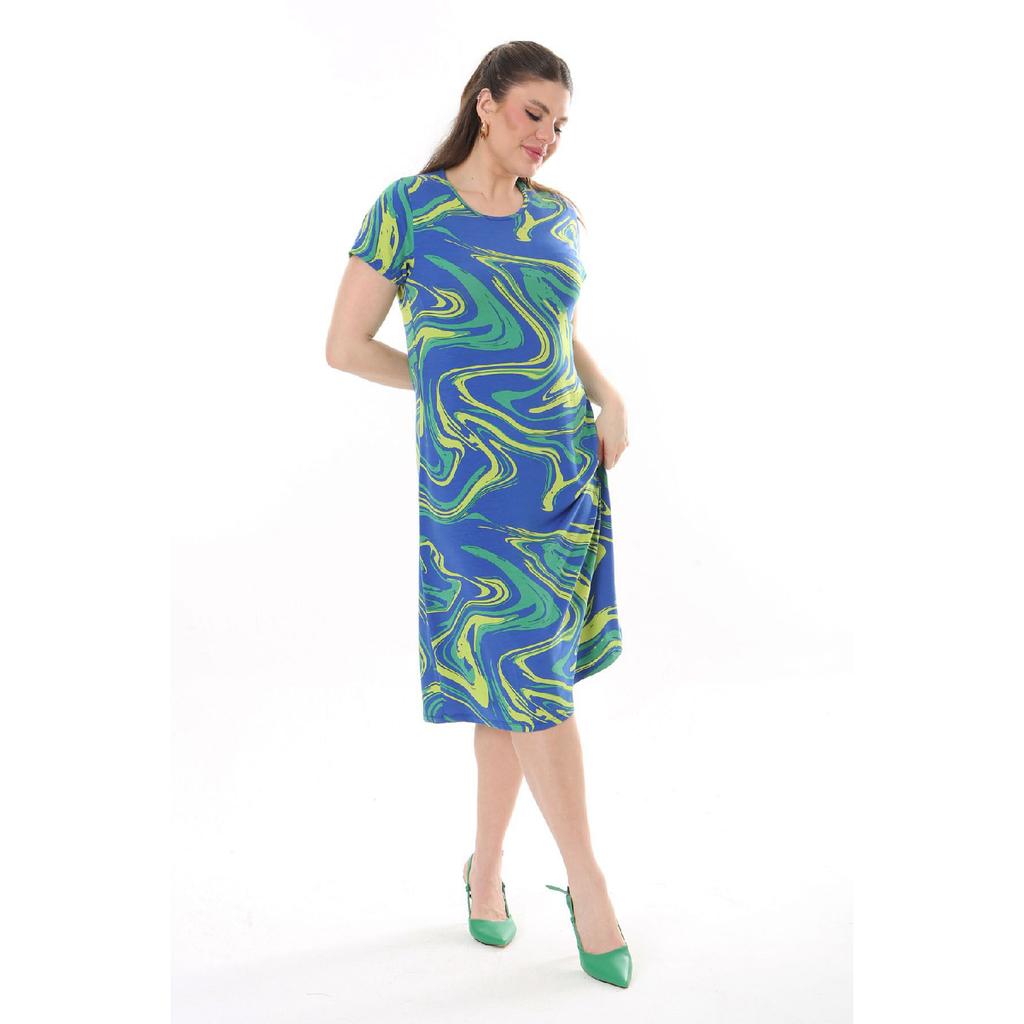 Women's Blue Green Maze Pattern Midi Dress