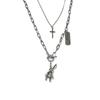 European & American Minimalist Cross Layered Necklace with Movable Rabbit Pendant - Unisex Trendy Sweater Chain
