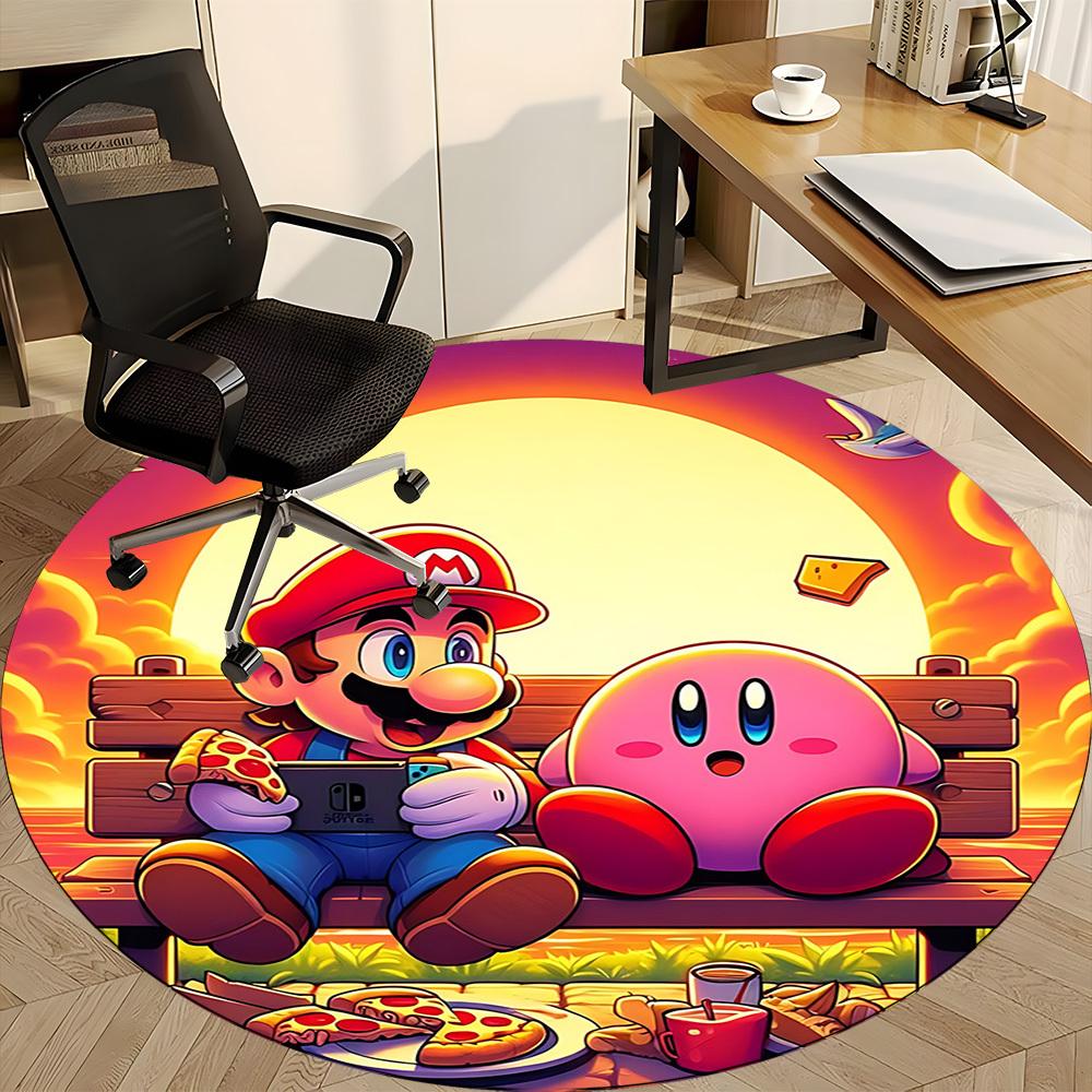 1pc Mario Kirby Office Round Area Rug, Indoor Mat Suitable For Office, Under Office Chairs Bedroom Living Room Home Decor, Room Deco
