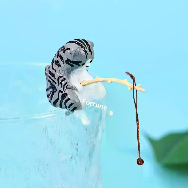 1 Set Heim-Desktop-Dekoration Realistische Katzen und Blatt Marienkäfer Harzfiguren Aquariumzubehör Einzigartige Geburtstagsgeschenke