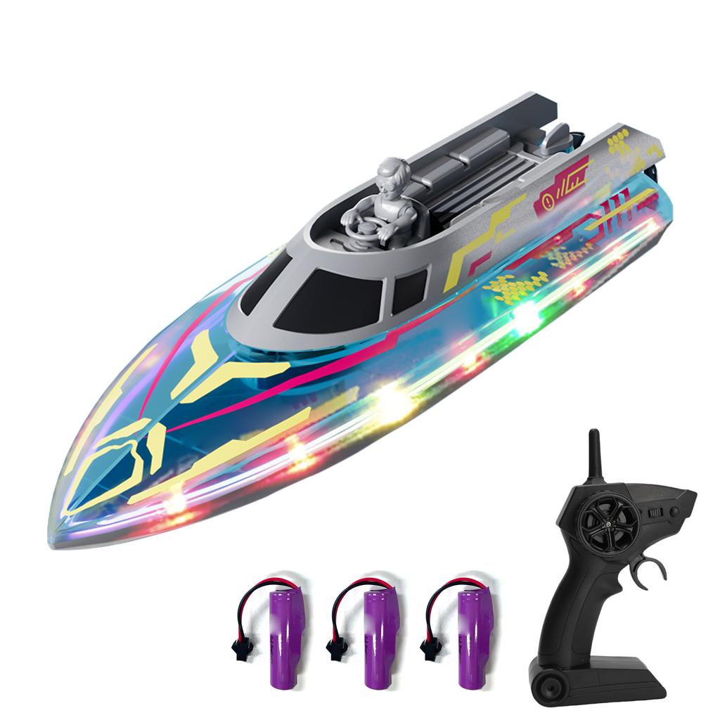 Remote Control Boat for Pools and Lakes, 2.4G Speed Boat Toy with LED Lights, Low Battery Alert for Adults and Kids