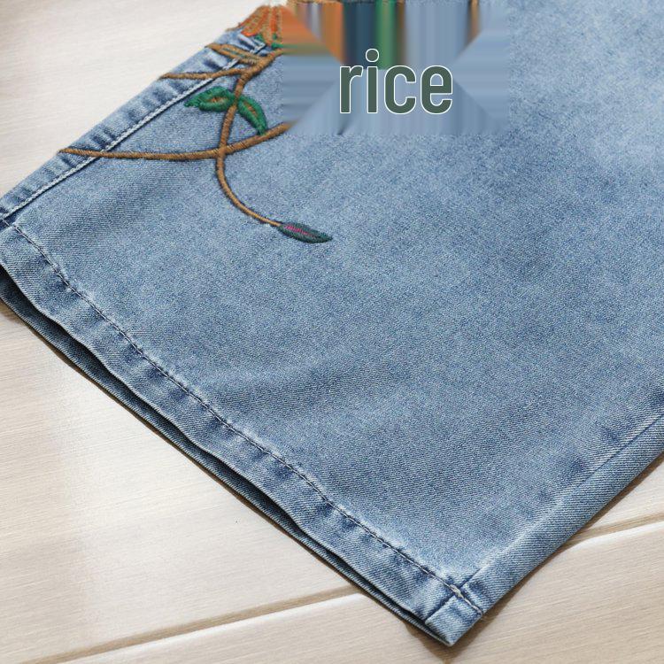 2025 Spring/Summer Artistic Embroidered Casual Wide-Leg Cropped Jeans