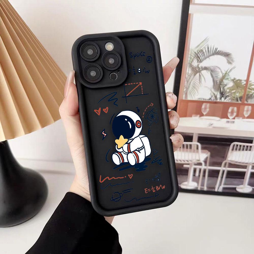 Cartoon Astronaut Space Phone Case For iPhone Apple 17 AIR 16 16E 11 12 13 14 15 XR Plus Pro Max DIY Case TPU Shockproof Cover