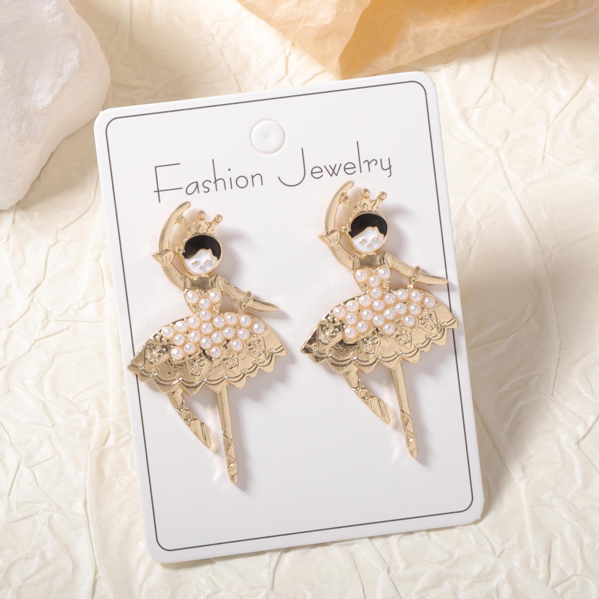 

Metal Rhinestone Ballerina Girl Stud Earrings Women s New Simple Elegant Design Zircon Daily Accessories белый