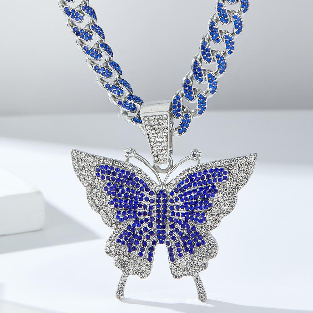 Trendy Zircon Butterfly Hip Hop Pendant Necklace for Couples