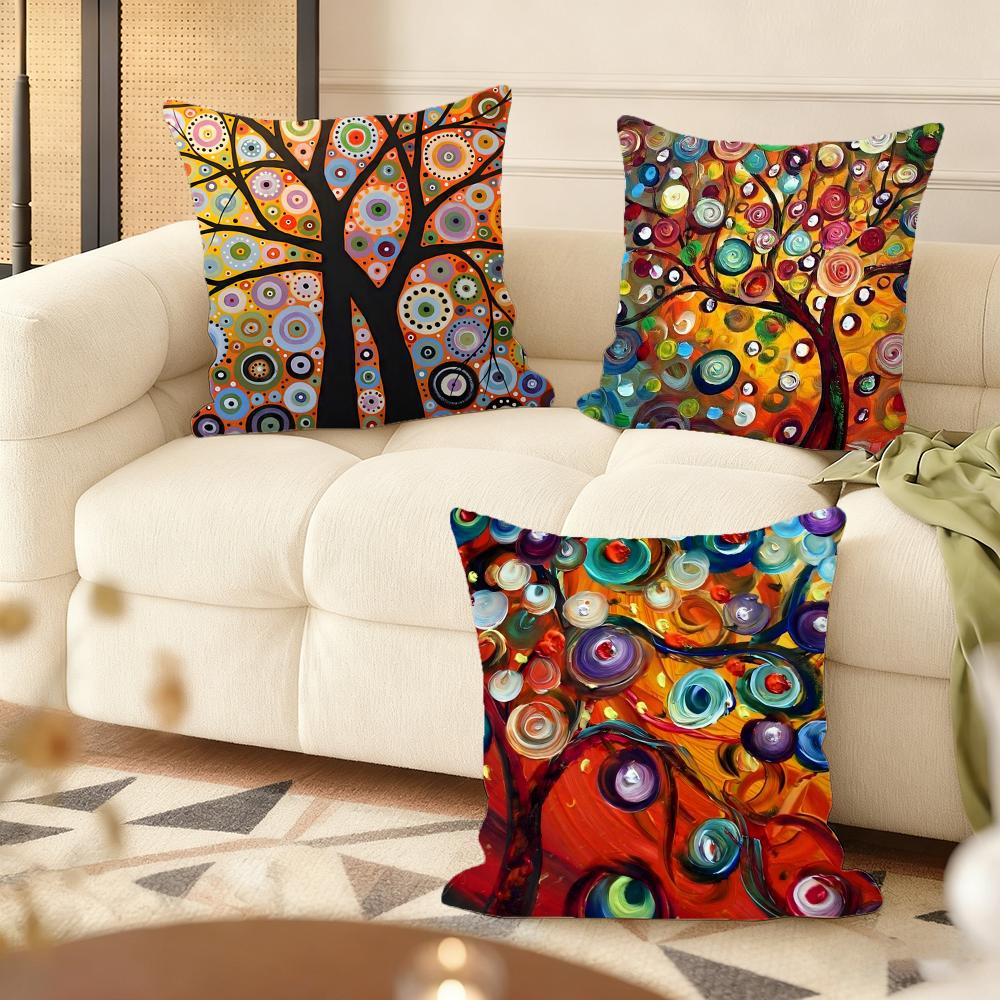 Colored Tree Cushion Cover Silky Short Plush Double-Sided Printed Pillow Case For Sofa All Seasons Home Decor Gift