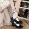 Thick Heel Mary Jane Small Leather Shoes New Spring Round Head Bow Shallow Mouth Japanese Jk High Heel Single Shoes