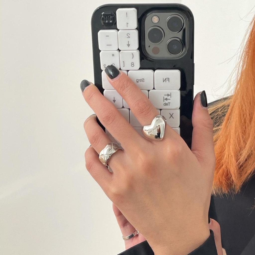Korean 3D Heart Ring: Women's Retro Wide Band, Fashionable English Letter Open Finger Ring, Hip-Hop Style Index Finger Ring.