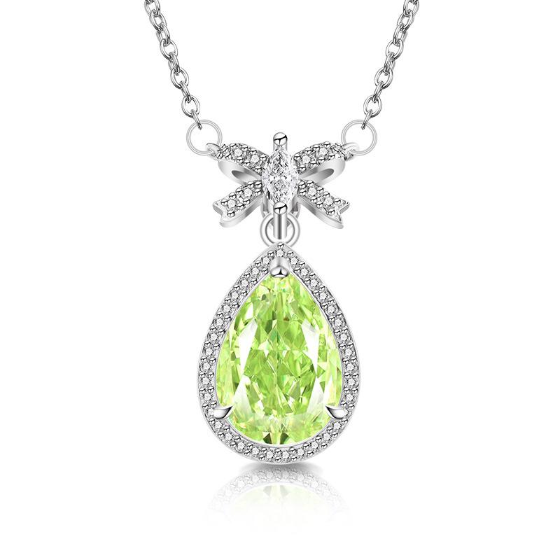 Bow Pendant Waterdrop Necklace High Carbon Diamond Zircon Ice Cut Necklace for Female Clavicle Chain Engagement Gift