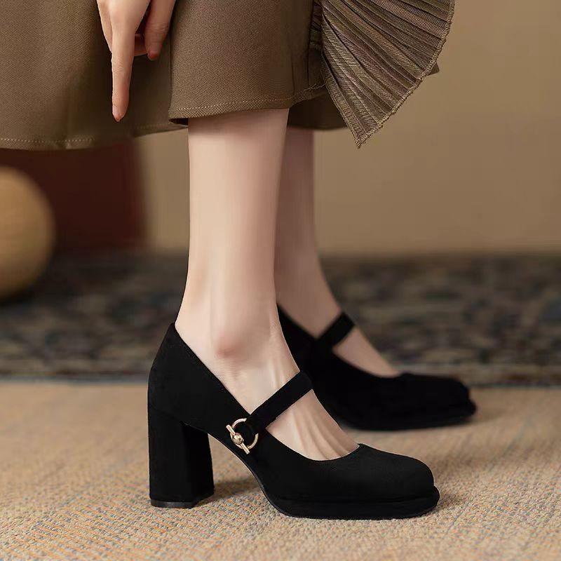 

Мода Новые Мэри Джейн Женские Французский Винтаж Квадратный Носок Блочный Каблук Слипоны Одинарные 35 чёрный