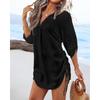 Women's V-Neck Hollow Out Beach Tunic - Lightweight Summer Cover Up with Side Tie Details
