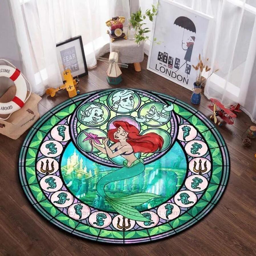 

Cartoon Printed Carpet Little Mermaid Ariel Princess Round Carpet Non-Slip New 80cm