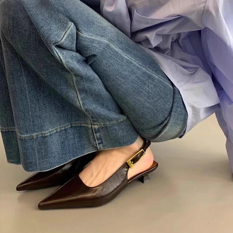 Designer Luxury Summer Pointed Toe Women Sandals Fashion Singbacks Mules Shoes Ladies Elegant Low Heel Stripper Party Sandalias