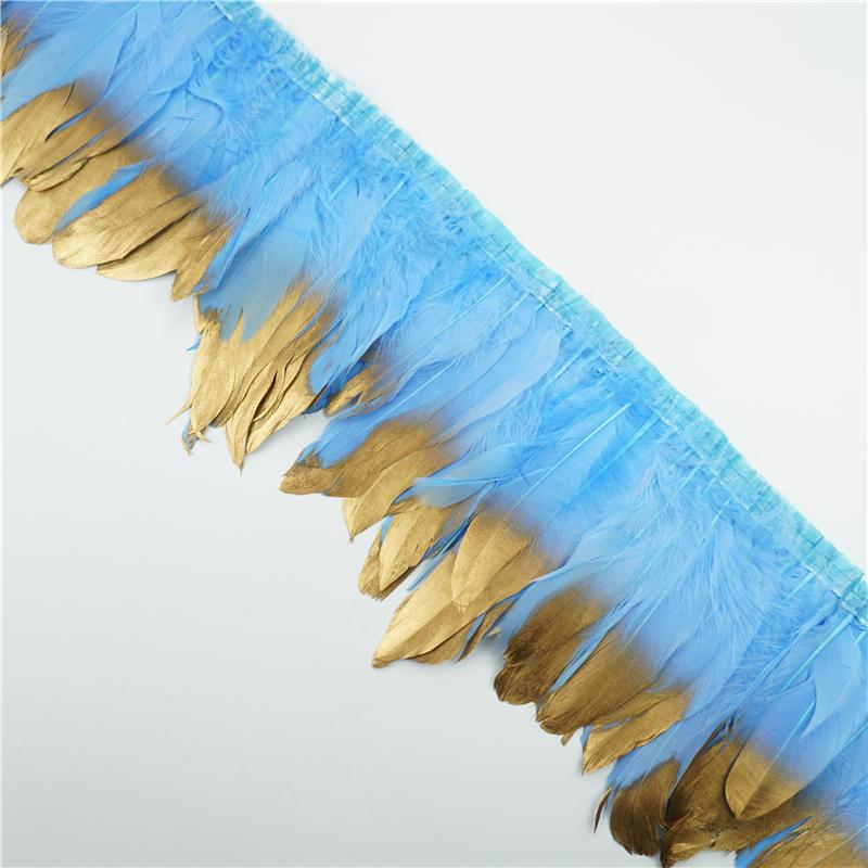 2Meter Gold Silver Goose Feathers Trim On Tape Fringe Ribbon Geese Feather for Crafts Golden Needlework Accessories Decoration