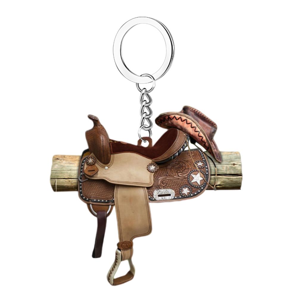 Saddle Acrylic Car Pendant Horse Saddle Keychain Western Horse Saddle Hangings Ornament Car Interior Decor Rear View Accessories