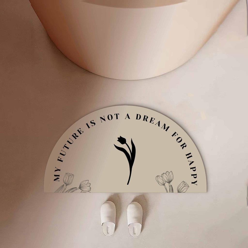 Tulip Lily Half circle Water absorbing Bathroom Soft Mud Toilet Door Non slip Foot Mat Quick drying Door Mat