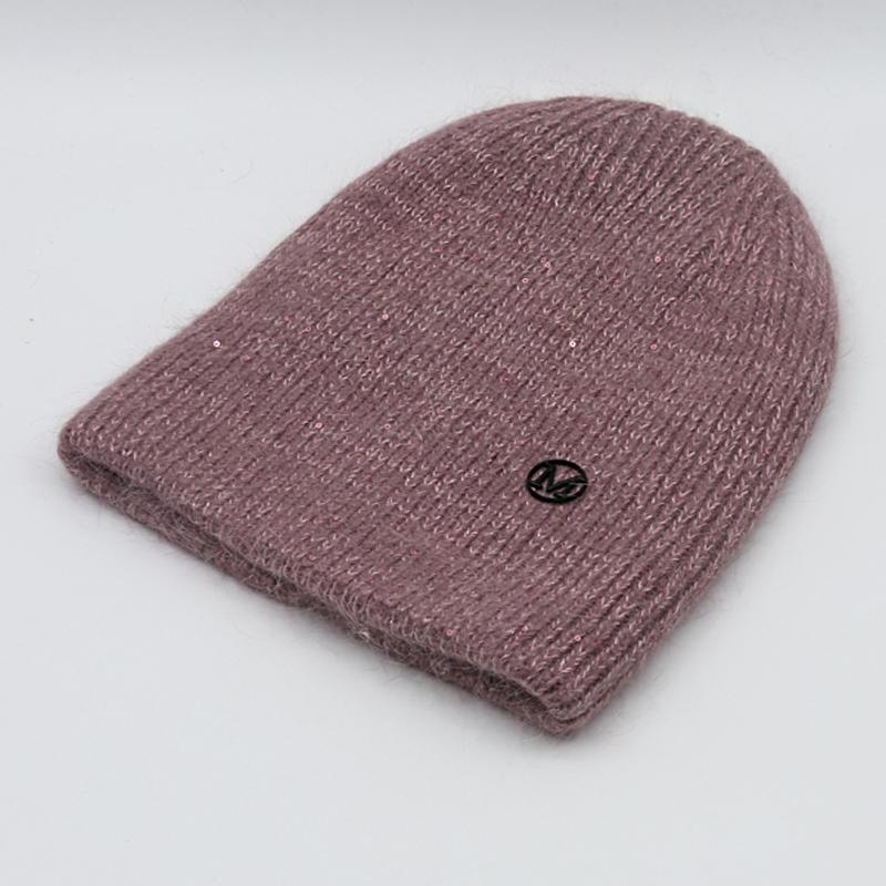 Angora Rabbit Fur Winter Woman Hat Cashmere Skullies Beanies Soft Solid Warm Fluffy Thick Sequins Knitted Hat Gift Wholesale