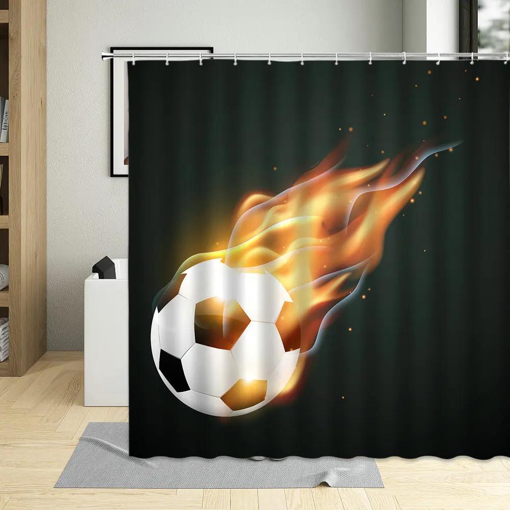 

Football Sports Design Shower Curtain, Polyester Fabric, Waterproof, Boys Home Decor, Screens With Hooks, Cartoons Bathroom W60H190(CM)-1 Pcs