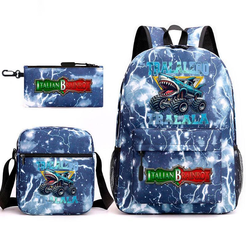 Cartoon abstract Shanhaijing primary school students and teenagers backpack schoolbag tongtongsahur three-piece set L