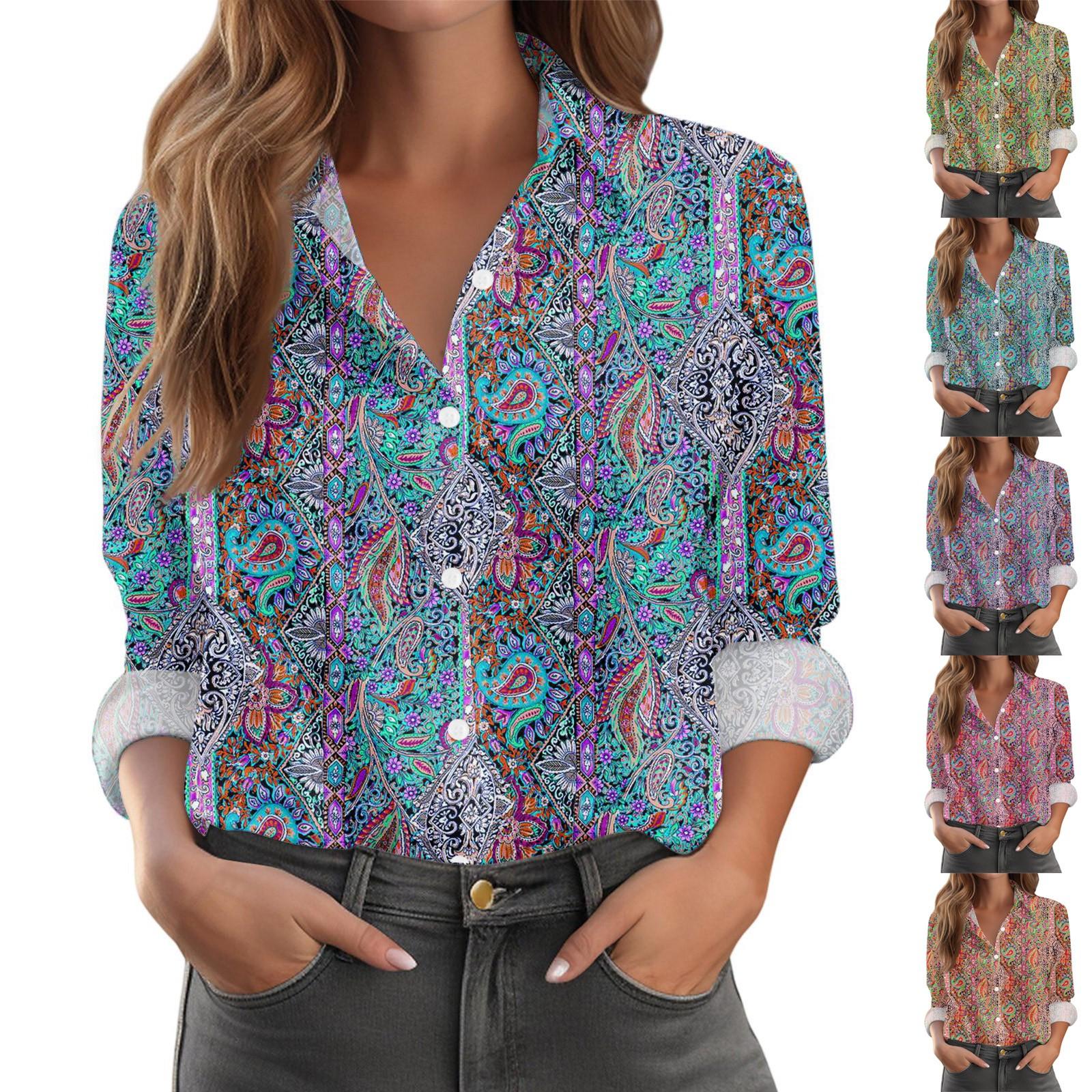 

Women s Shirt With Floral Print Buttons, Long Sleeved Casual Regular Shirt Blouses Casual Plus Size Basic Tops M