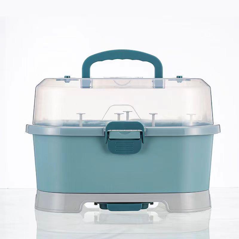Handheld Baby Bottle & Tableware Storage Box with Dustproof Drying Rack небесно-голубой