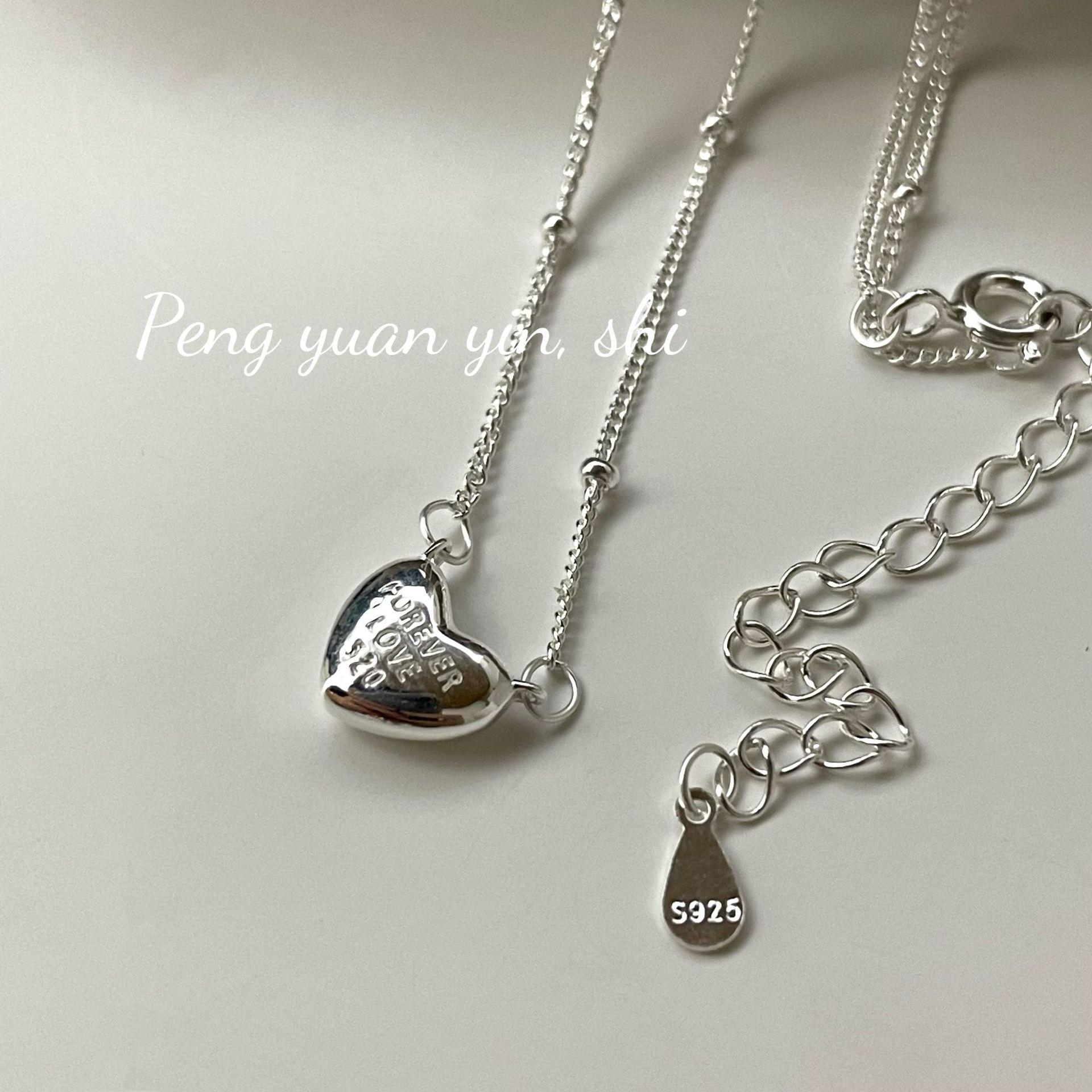 Sterling Silver 3D Love Heart Necklace for Girls - Sweet Heart Clavicle Chain 925 Silver
