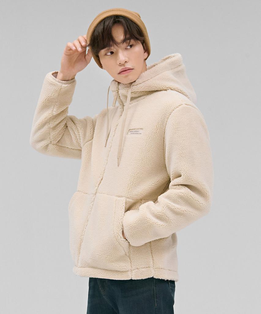 Chasecult Unisex Fleece Boa Zip-Up Hoodie - Beige