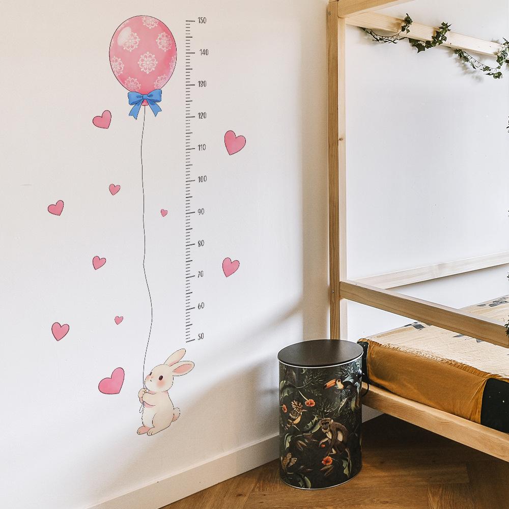 A Cartoon Little Rabbit Holding Balloons, with Its Height Measured on A Bedroom Children's Room Decoration Sticker.