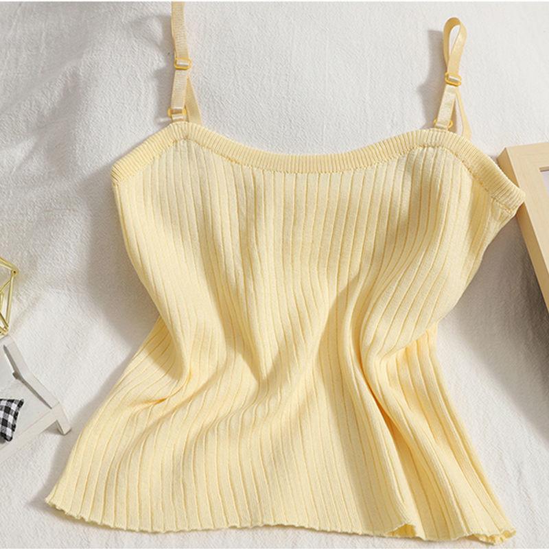 Summer Wear Versatile and Slim Fitting Camisole Top with Solid Color and Simple Knit Vest Inside